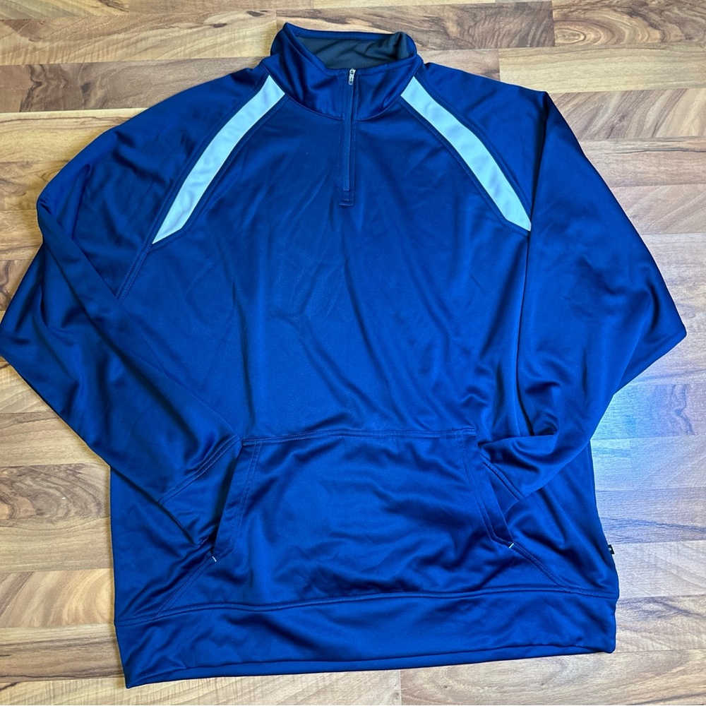 Pennant Sportswear Pullover‎ Jacket Blue White Athletic Mens 2XL Zip Long Sleeve